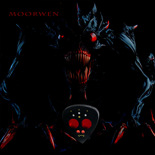 scary sci-fi monster with namesake guitar pick in foreground