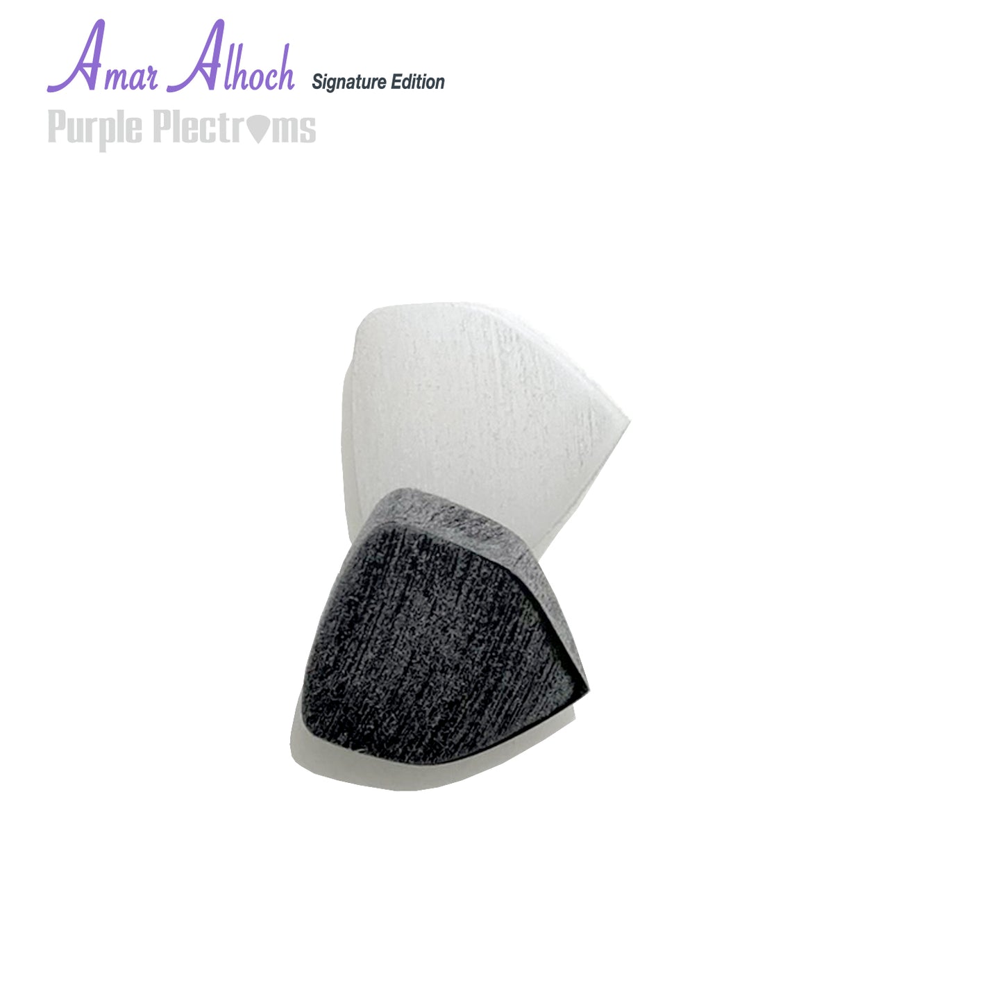 pair of black and white Amar guitar picks